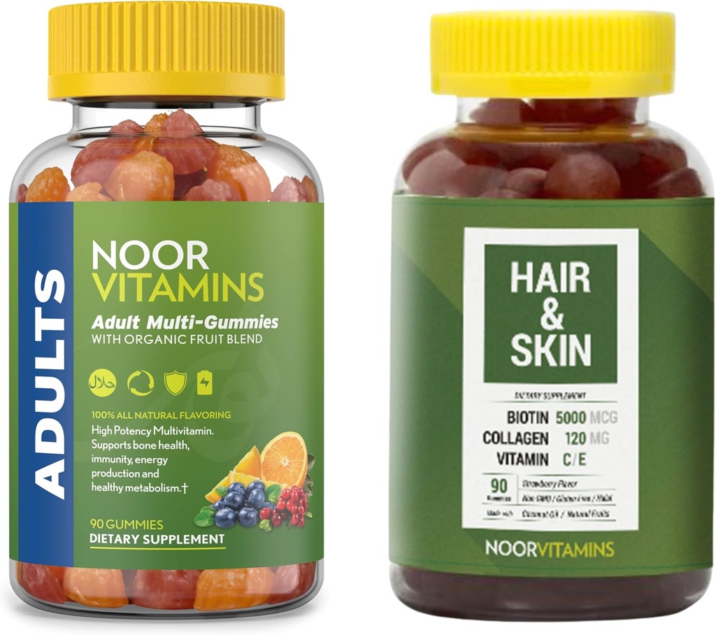 Noor Vitamines Ensemble Gummy adulte - Suppléments de vitamines halales - 2 bouteilles