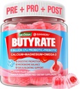 Gommies de Butyrate avec Probiotique + Prébiotique + Postbiotique, Omega-3 500mg, Fibre avec 9 Million CFU Probiotiques, Calcium et Magnésium, Inuline, Psylium Husk pour la santé digestive, Soutien flottant, Sans sucre