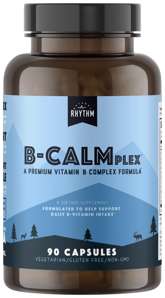 Rhythme naturel B-CALMplex, mélange de vitamine B unique, complexe B soutient une bonne fonction nerveuse et la relaxation, 3 mois d'approvisionnement, 90 capsules
