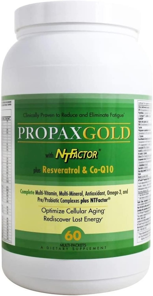 Vitamine et minéral Propax Gold avec NTFactor® - Booster d'énergie naturelle pour la fatigue chronique - Supplément multivitamine et multiminérale avec acides aminés, antioxydants et acides gras et plus - 60 Pack