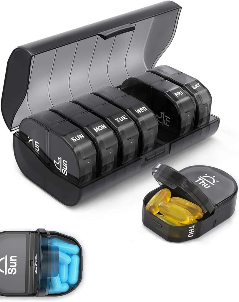 Organisateurs hebdomadaires de pilules, 7 jours AM / PM Médicament planificateur BPA-Free Vitamin Organizer Capsule Case avec 14 Compartiments, arthrite récipient de pilule portable pour les médicaments vitamines