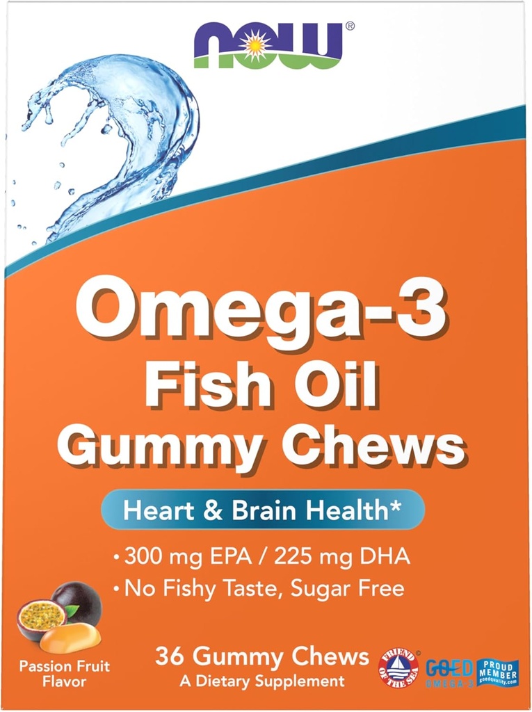 MAINTENANT Suppléments, Omega-3 Huile de poisson Gummy Chews, Orange Passion Fruit Flavor, 36 Gummy Chews