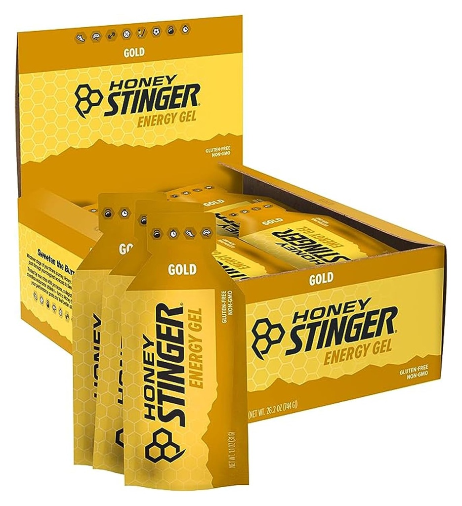 Gel d'énergie d'or au miel Stinger, sans gluten et sans caféine, pour l'exercice, la course et la performance, la nutrition sportive pour la maison et le gym, la préparation et la mi-entraînement, 24 Pack, 26.4 Ounce