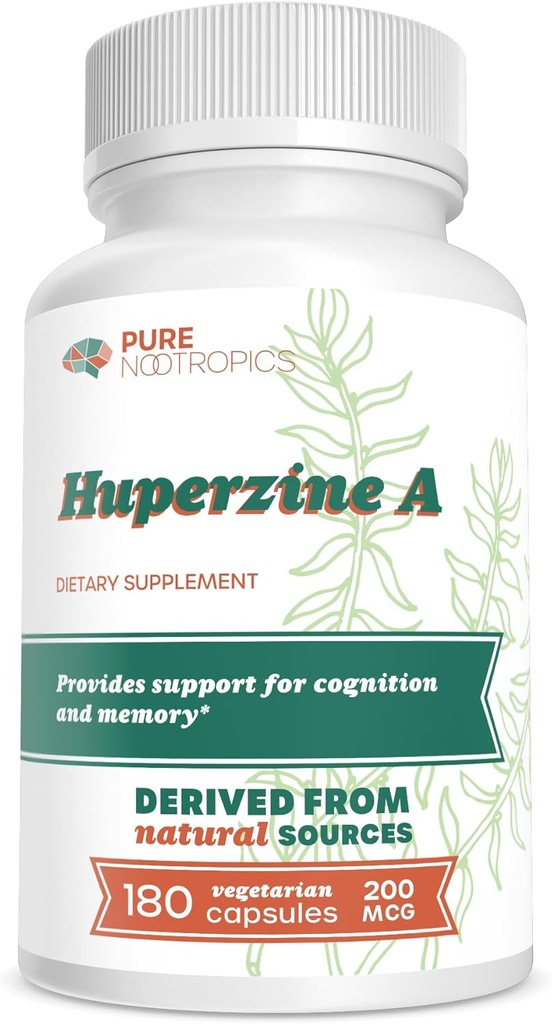 Pure Nootropics Huperzine A 200 mcg – Soutien cognitif et mémoire – 180 capsules végétariennes