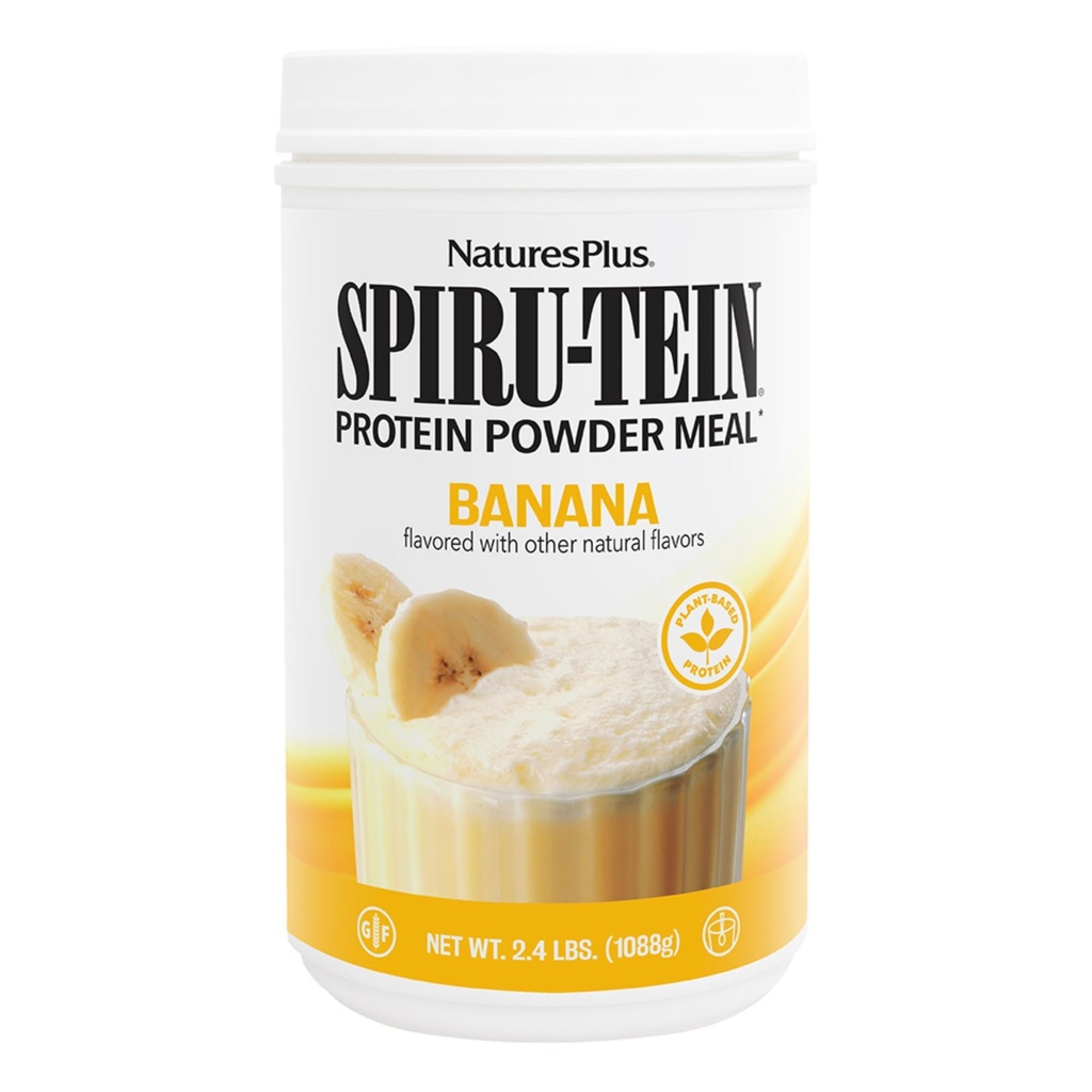 NaturesPlus SPIRU-TEIN Shake - Flavor de banane - 2,4 lb, poudre de protéines de spiruline - substitut de repas à base de plantes, vitamines et minéraux pour l'énergie - Végétarien, sans gluten - 32 portions