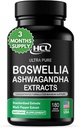 Extrait de Boswellia et capsules d'Ashwagandha 2000 mg - Fortes pilules de soutien naturel 3 mois d'approvisionnement - Consentement Boswellia Serrata 65% acide boswellique avec supplément de poudre d'Ashwagandha