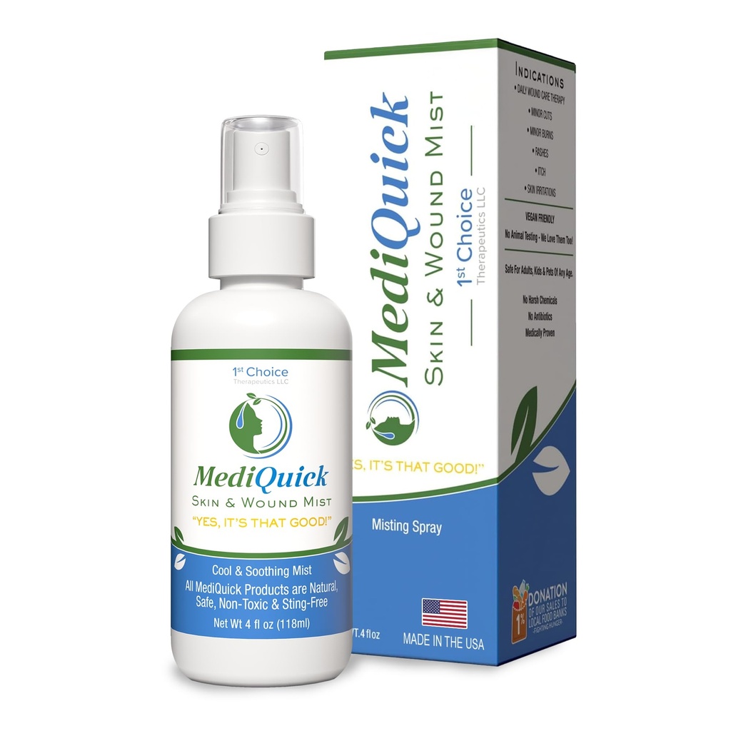 MediQuick Antiseptic Spray Mist 4 Fl Oz.Skin & Wound Repair Premiers soins Spray pour brûlures et coupures avec action de 12 heures.