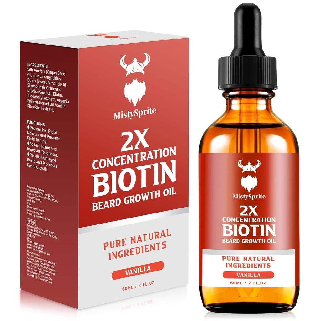 Huile de croissance du boeuf - 2X concentration biotine pour les hommes (2 oz) - naturel avec l'argan, le jojoba et la vitamine, l'adoucissant de croissance, hydratant (Vanilla)