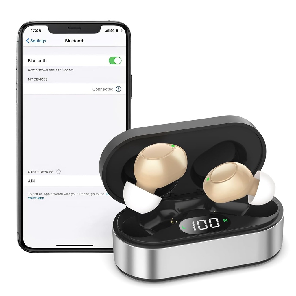 Aides auditives rechargeables pour les aînés - 16 canaux Aides auditives Bluetooth - Dispositifs d'amplificateurs auditifs numériques invisibles pour l'oreille avec réduction du bruit, Appels activés sur iOS Android Music