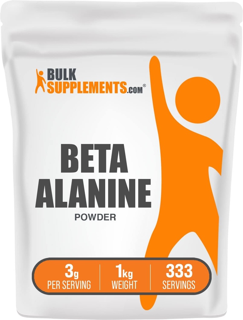 BulkSupplements.com Poudre Beta Alanine - Supplément Beta-Alanine, Supplément pré-entraînement - Sans aromatisants et sans gluten, 3g par portion, 1kg (2,2 lbs) (paquet de 1)