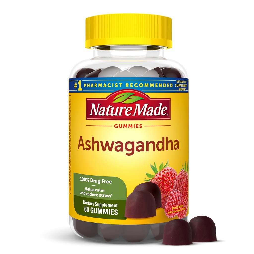 Nature faite Ashwagandha Gummies, Vegan, KSM 66 Ashwagandha pour le soutien du stress, 60 comte, 30 jours d'approvisionnement
