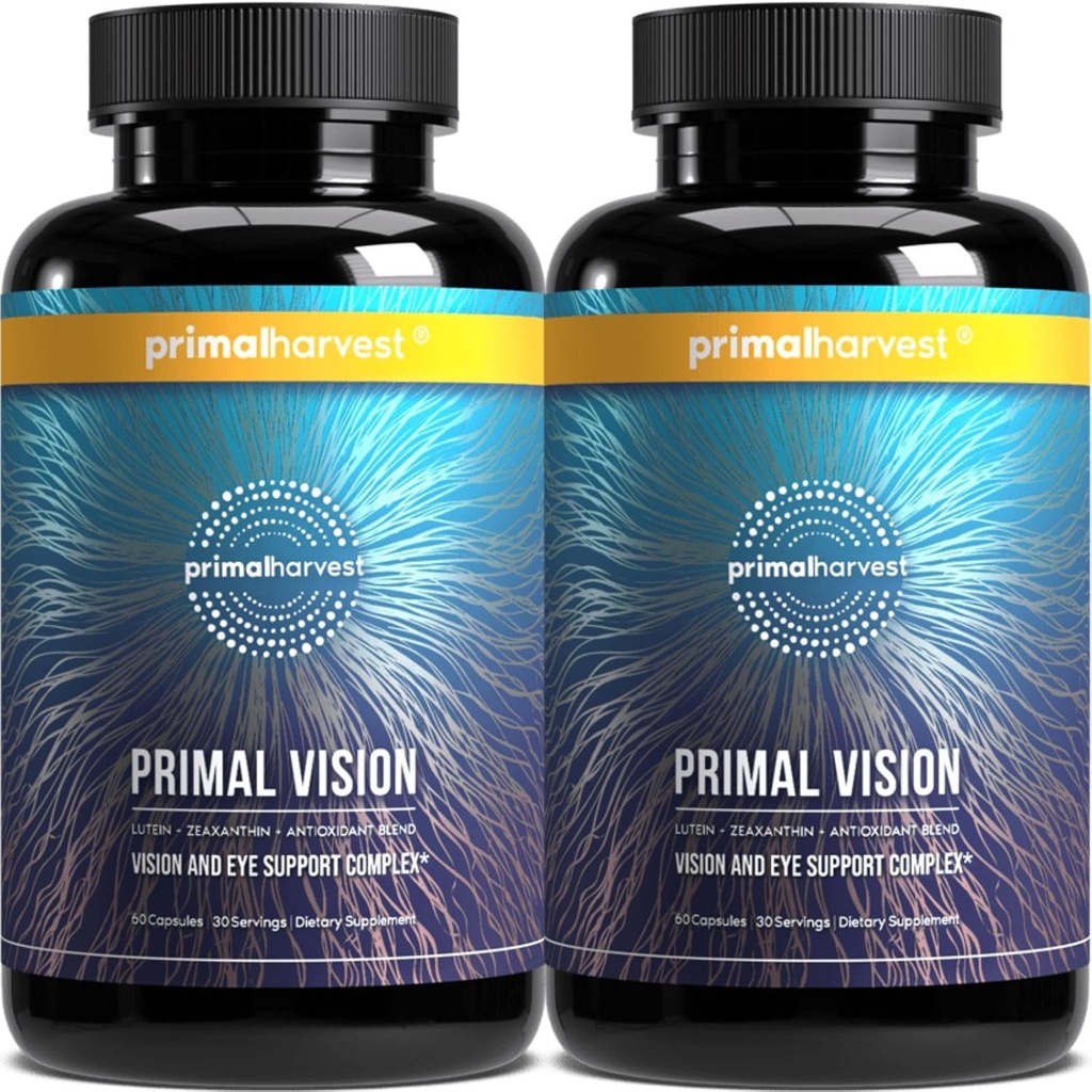 Primal Harvest Primal Vision avec lutéine, zéaxanthine, vitamine A et zinc pour la santé des yeux, soutien de la lumière bleue et la clarté visuelle 2 Pack