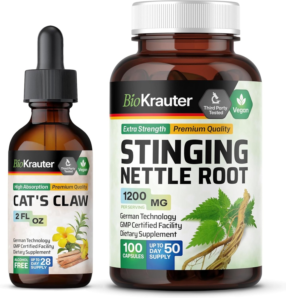 BIO KRAUTER Chats Claw Tincture 2 Fl. Oz. & Sting Nettle 100 Capsules