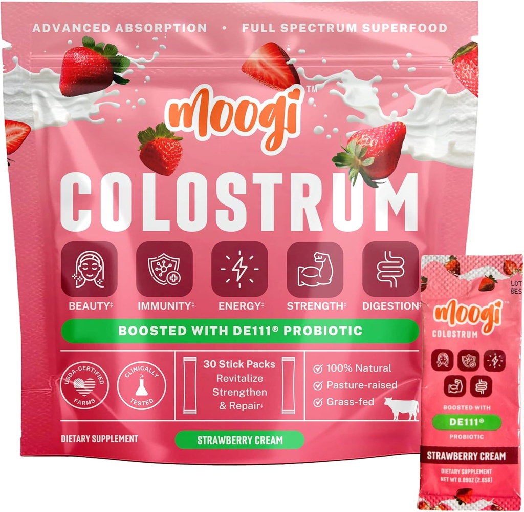 MoogiTM Premium Poudre de colostrum (Crème de mûre/30 Stick Pack)