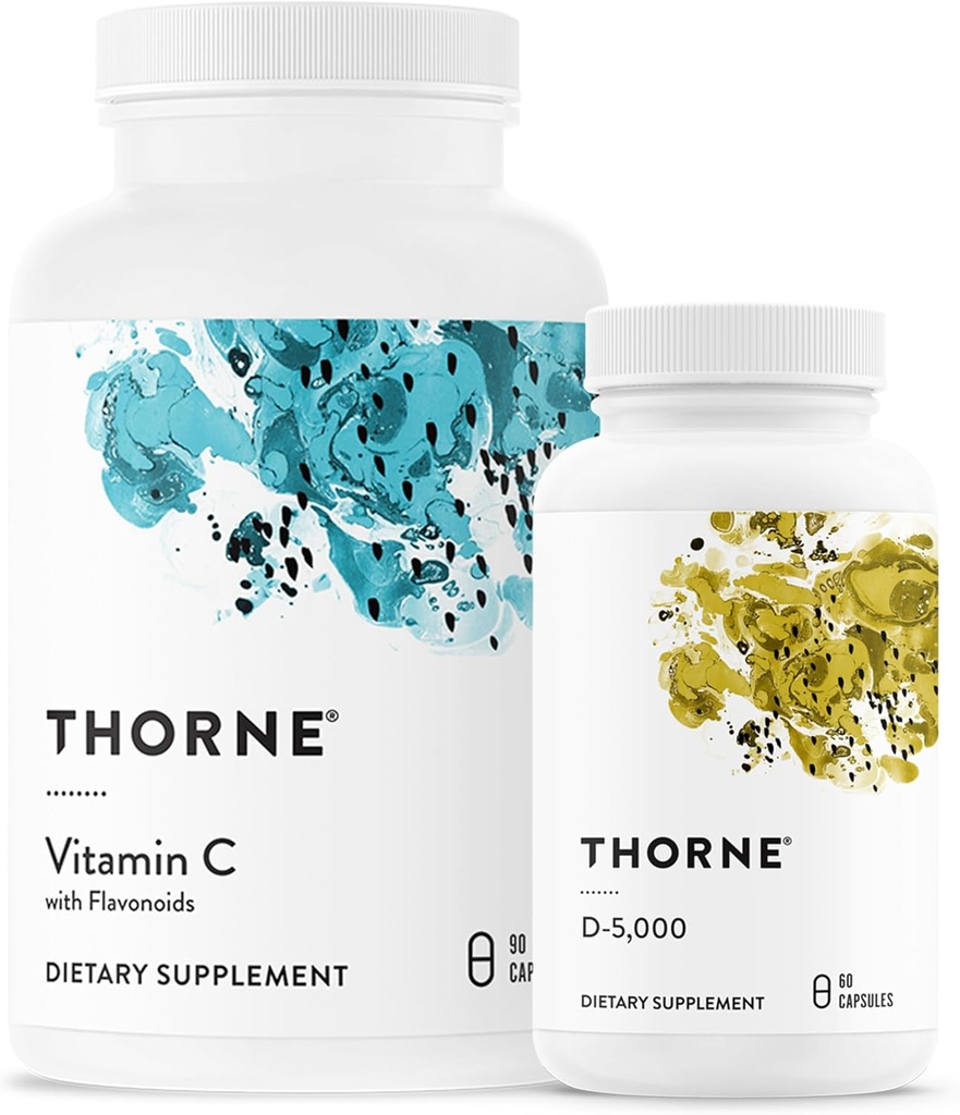 THORNE - Ensemble de vitamines essentielles : Complexe vitamine C et D-5000 - Immune, santé osseuse et soutien énergétique - 60 à 90 portions