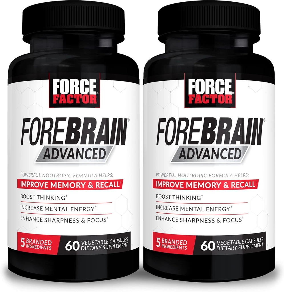 FORCE FACTOR Forebrain Advanced, 2-Pack, Brain Booster, Supplément Cerveau pour le soutien de la mémoire, Concentration, Focus, Thinking et l'énergie mentale, ingrédients puissants qui fonctionnent rapidement, 120 capsules