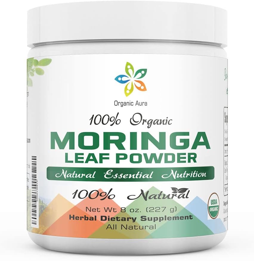 Certified Bio Moringa Leaf Powder-8Oz. USDA Certified Organic. Augmente naturellement l'énergie, le métabolisme et l'immunité. 100% pur et cru. Superfood vert entier. Pas d'OGM, sans gluten.