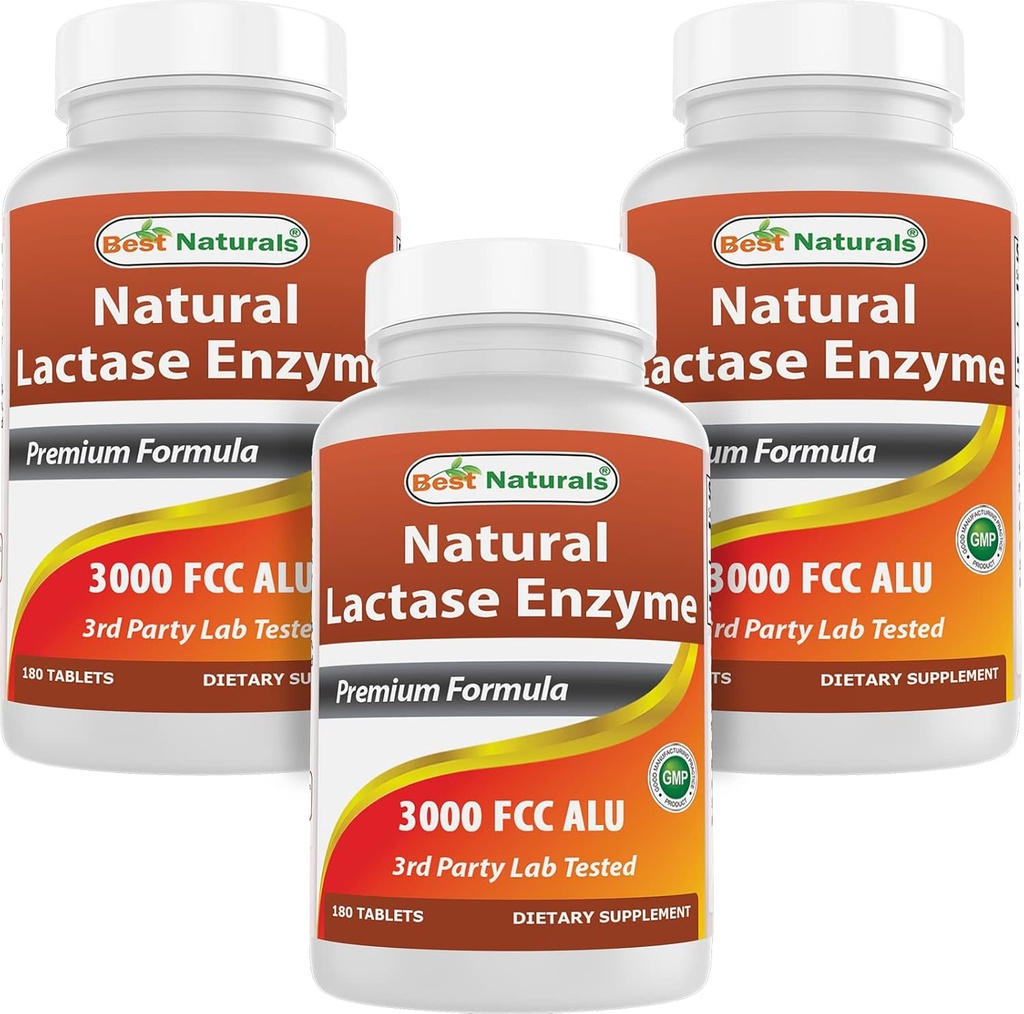 Best Naturals, Enzyme de lactase à action rapide, 3000 FCC ALU, 180 comprimés (180 Nombre (paquet de 3))