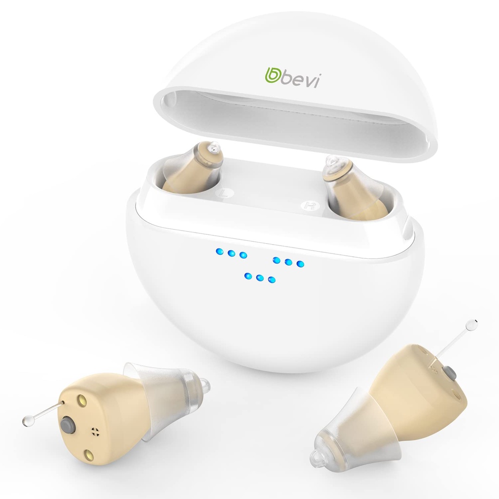 BEVI 12 Channel Digital Hearing Aids with Charging Case, Rechargeable Hearing Aids for Seniors Adults, Hearing Aids for Seniors Rechargeable with Noise Cancelling, OTC Invisible Hearing Aid Beige