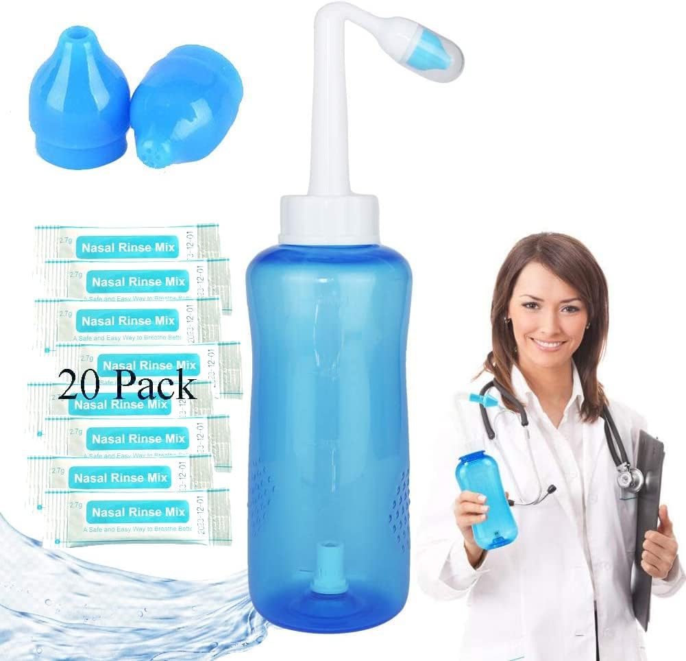 Nasal Wash Flacon, Sinus Rinse Flacon Nettoyeur Nez 300ml Nasal Wash Flacon Pot Dispositif d'irrigation nasale - Soin du nez et hydratation pour adulte et enfant (1)