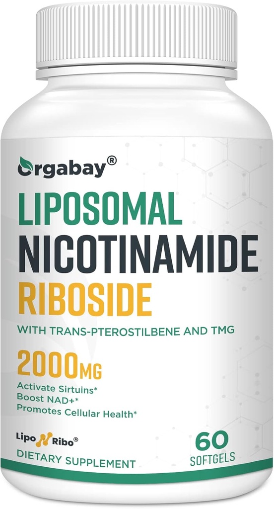 Orgabay Liposomal Nicotinamide Riboside 2000 MG avec TMG et Pterostilbène, Boosting NAD+, Soutien Vieillissement en santé, 60 Compte