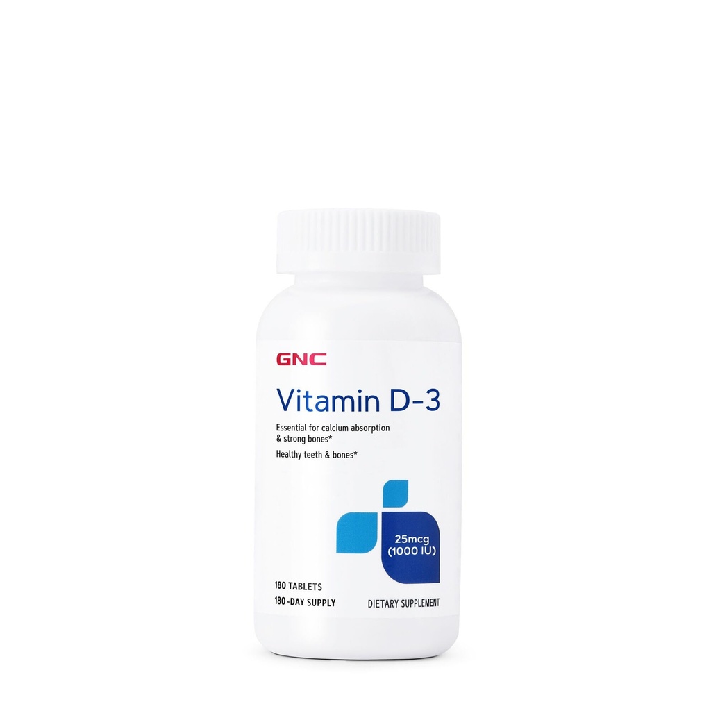 GNC Vitamine D-3 25mcg, soutient la santé des dents et des os, 180 comprimés