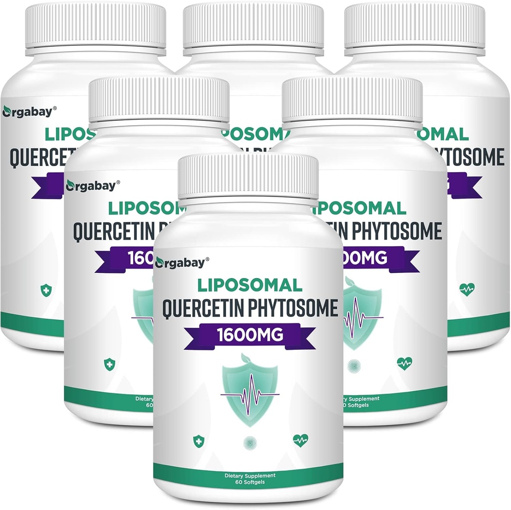 Orgabay Liposomique Quercetine Phytosome 1600 mg,Bromelain 200mg,Zinc 30mg,Vitamine C Turmère 40 mg,Absorption la plus élevée,Complexe de Quercetine, 360 Softgels