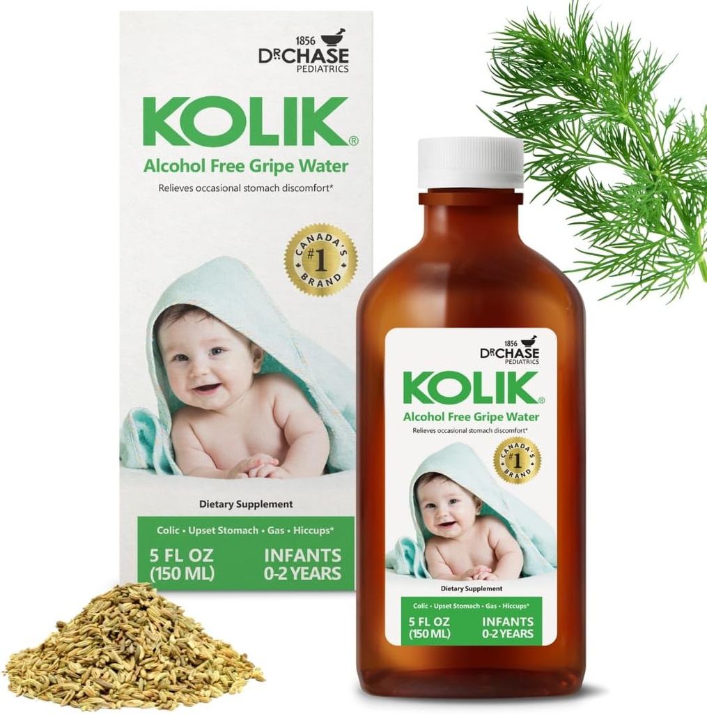 KOLIK Grip eau sans alcool - Bébé - Grip eau pour bébés et bébés - Grip eau pour bébés et enfants - Grip eau pour bébés pour les crampes, estomac inconfort et Hiccups - Newborn Essentials - 150ml (5 fl. oz.)