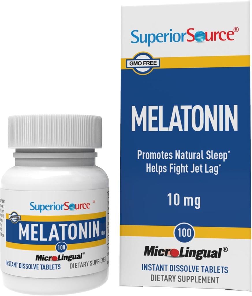 Source supérieure Melatonin 10 mg - Supplément de soutien au sommeil sain pour les adultes - Formule de mélatonine avec aide à la camomille Relaxation et sommeil reposant - 100 comprimés de dissolution sublinguale
