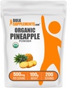BulkSupplements.com Poudre d'ananas biologique - Poudre de fruits d'ananas, pour aromatisation et smoothies - Sans sucre et sans gluten, 500mg par portion, 100g (3.5 oz) (paquet de 1)