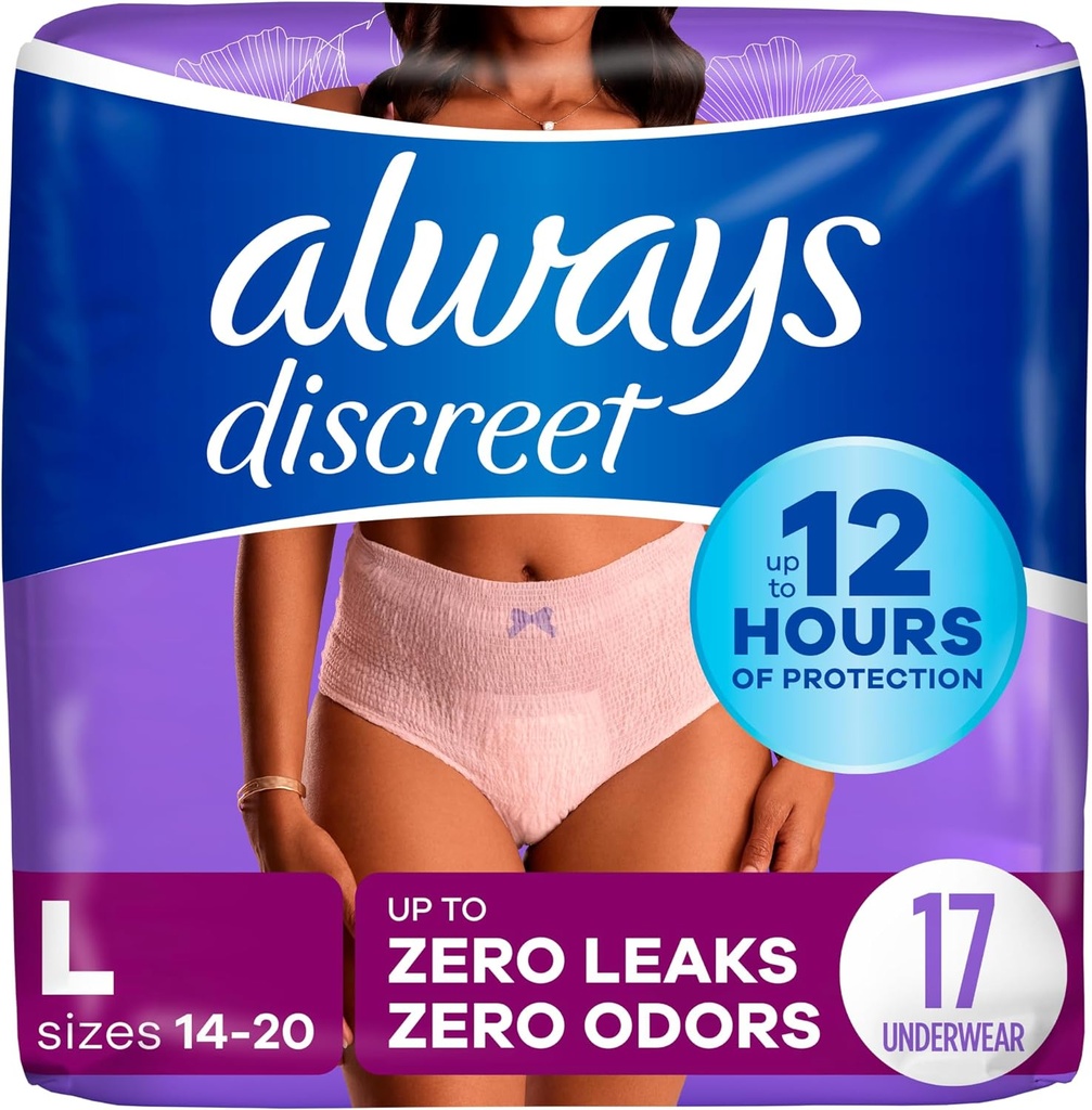 Toujours discret Incontinence adulte et sous-vêtements postpartum pour femmes, maximum, grand, 17 comtes (paquetage mai vary)