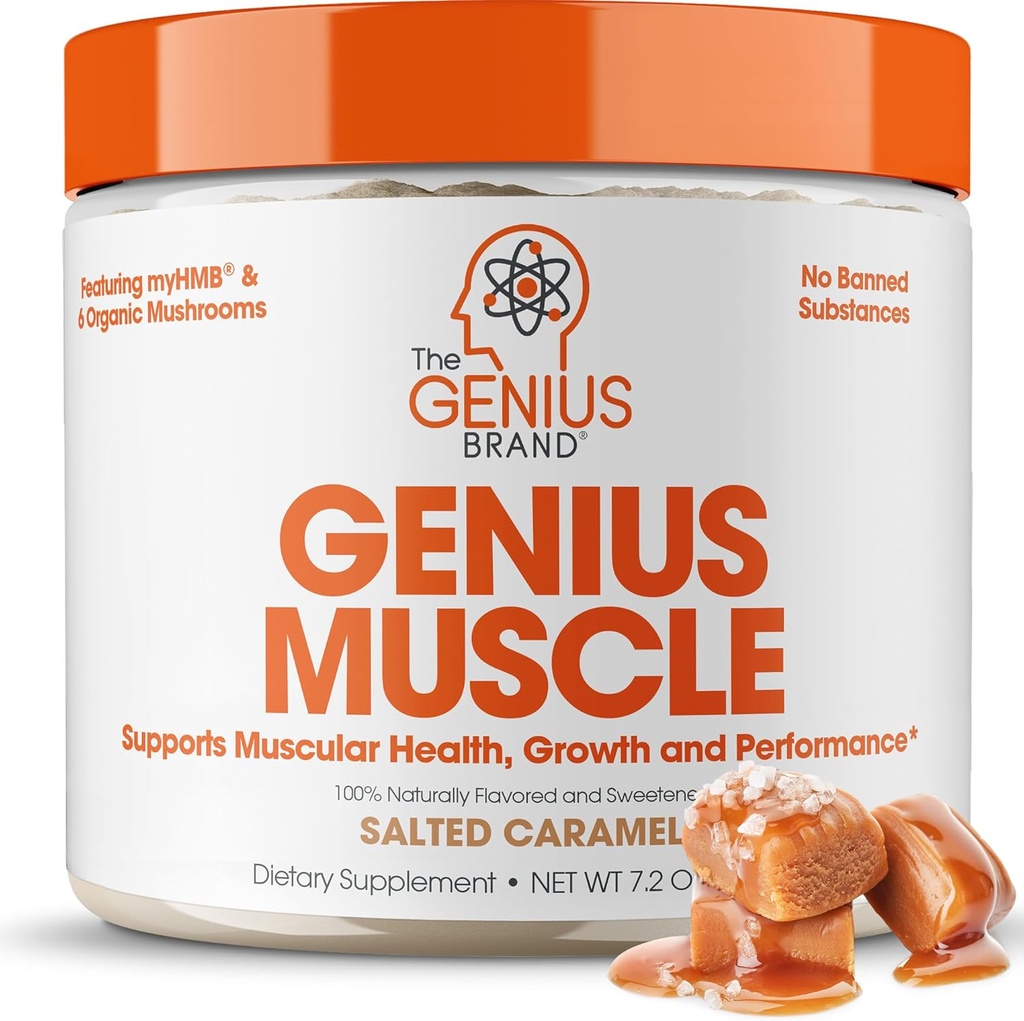 La marque Genius Genius Muscle - Supplément de santé musculaire pour la croissance, l'endurance et la récupération - Formule non hormonale - 6 champignons organiques - sucré naturellement - 30 portions - Caramel salé