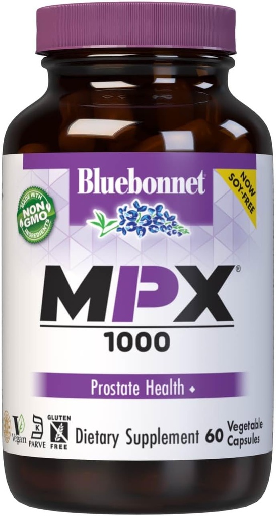 BlueBonnet Nutrition MPX 1000 Prostate Support - Prostate Health Supplements for Men - Saw Palmetto, Graines de citrouille, Bêta Sitostérol et Stérols végétaux - Non-OGM, Vegan - 60 Capsules