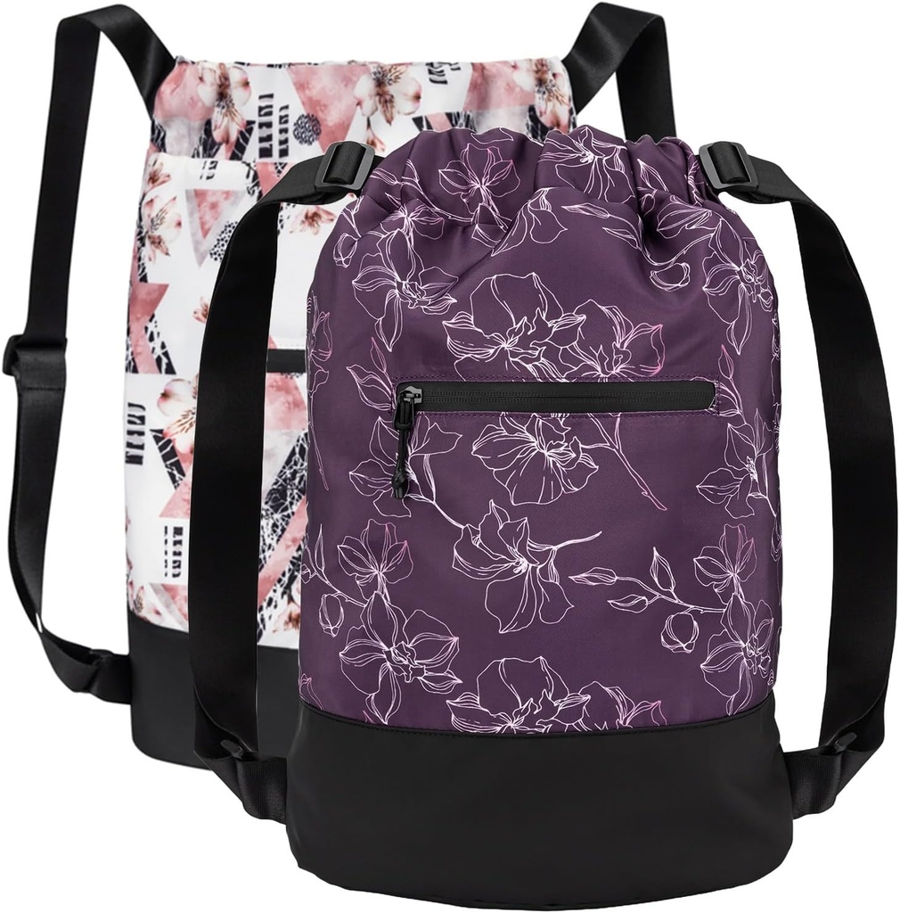 [2-Pack] Flex Cinch Drawstring Sac de gymnastique pour femmes avec des designs graphiques
