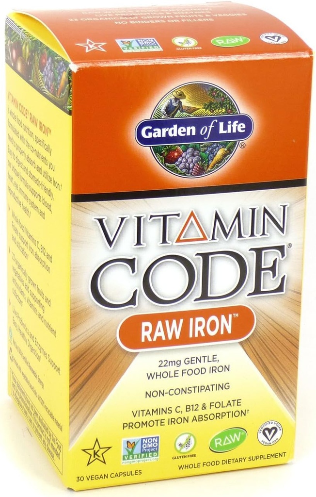 Code Vitamine Jardin de Vie Fer cru, 30 Capsules (2 Pack)