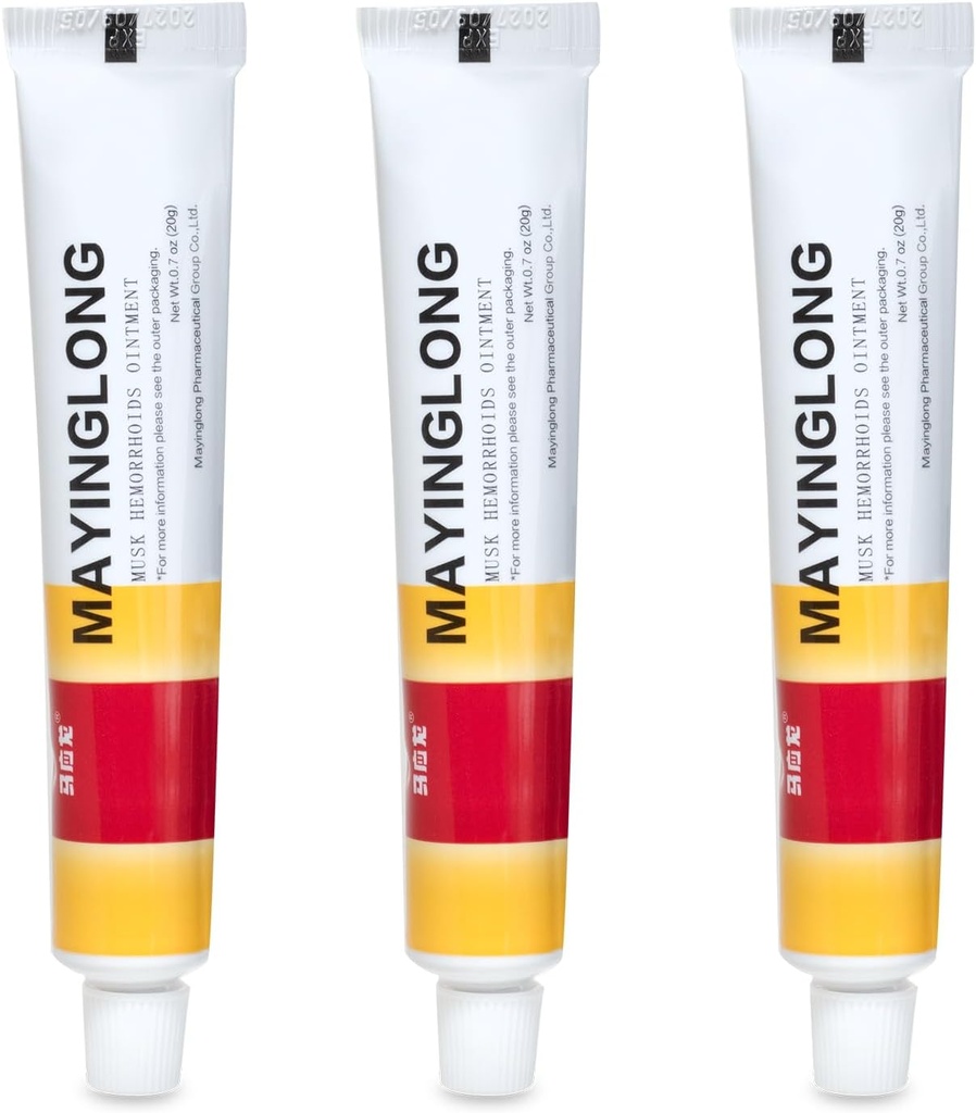 Mayinglong Musk Hémorroïdes Onguent (3 x 20g Tubes), 60g - Formule de force maximale pour le soulagement rapide hémorrroïdal, apaisant les démangeaisons, brûlures et malaises - soulagement rapide (2,12 oz Total)