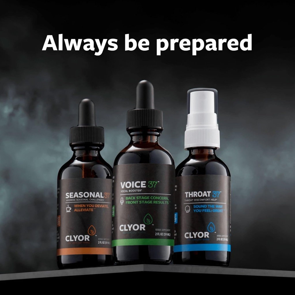 CLYOR Voice37 Singers Voice Remedy, Throat37 Mal Throat Remedy, Saisonnier37 Cold Remedy – All Natural Vocal Booster, Mal Throat Remedy, Cold Remedy. Ensemble des 3 bouteilles