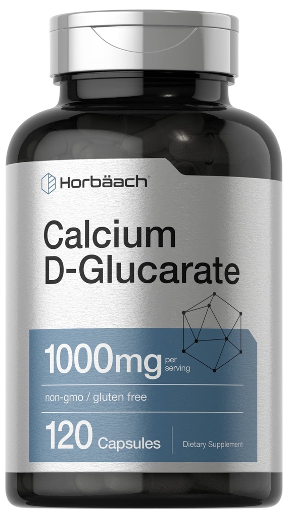 Horbäach Calcium D-Glucarate 1000mg , 120 Capsules , Supplément sans gluten
