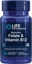 Prolongation de vie Folate BioActive et vitamine B12, favorise la santé du coeur, du cerveau et de l'IG, non-OGM, sans gluten, végétarien, 90 capsules