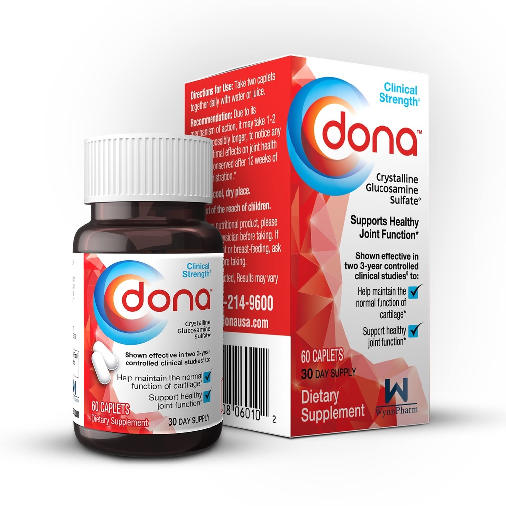 Dona Glucosamine Sulfate de cristalline, 1500 Mg, pilules complémentaires pour le confort du genou et le soutien de santé interarmées, 1500 Mg, 60 Compte