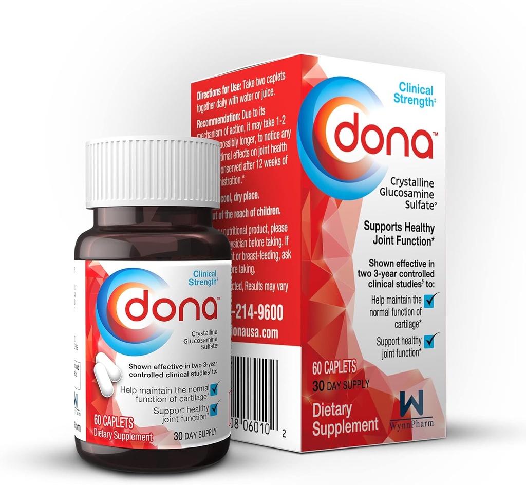 Dona Glucosamine Sulfate de cristalline, 1500 Mg, pilules complémentaires pour le confort du genou et le soutien de santé interarmées, 1500 Mg, 60 Compte