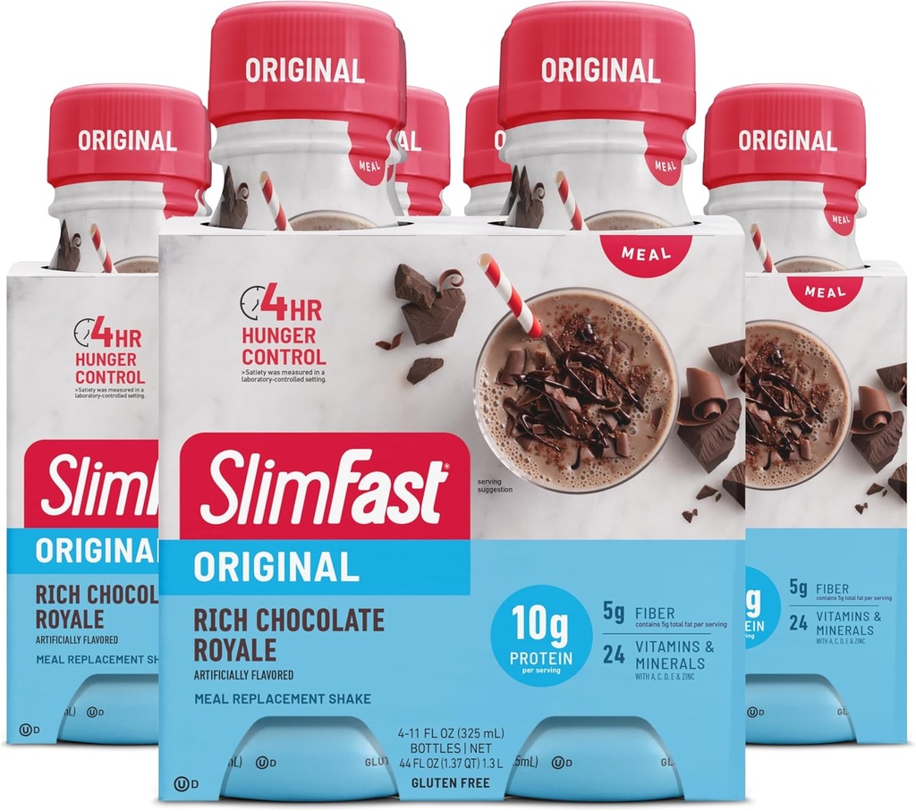 SlimFast substitut de repas Shake, Original Rich Chocolat Royale, 10g de protéines prêtes à boire pour la perte de poids, 11 Fl. Oz bouteille, 4 comte (paquet de 3) (emballage mai Vary)