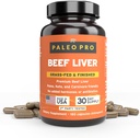 Paleo Pro Liver Gold Premium Beef Organs Capsules, Foie de boeuf premium de vaches herbeuses et pasteurisées en Nouvelle-Zélande, Supplément alimentaire, Pas de gluten ou de soja, 180 Capsules