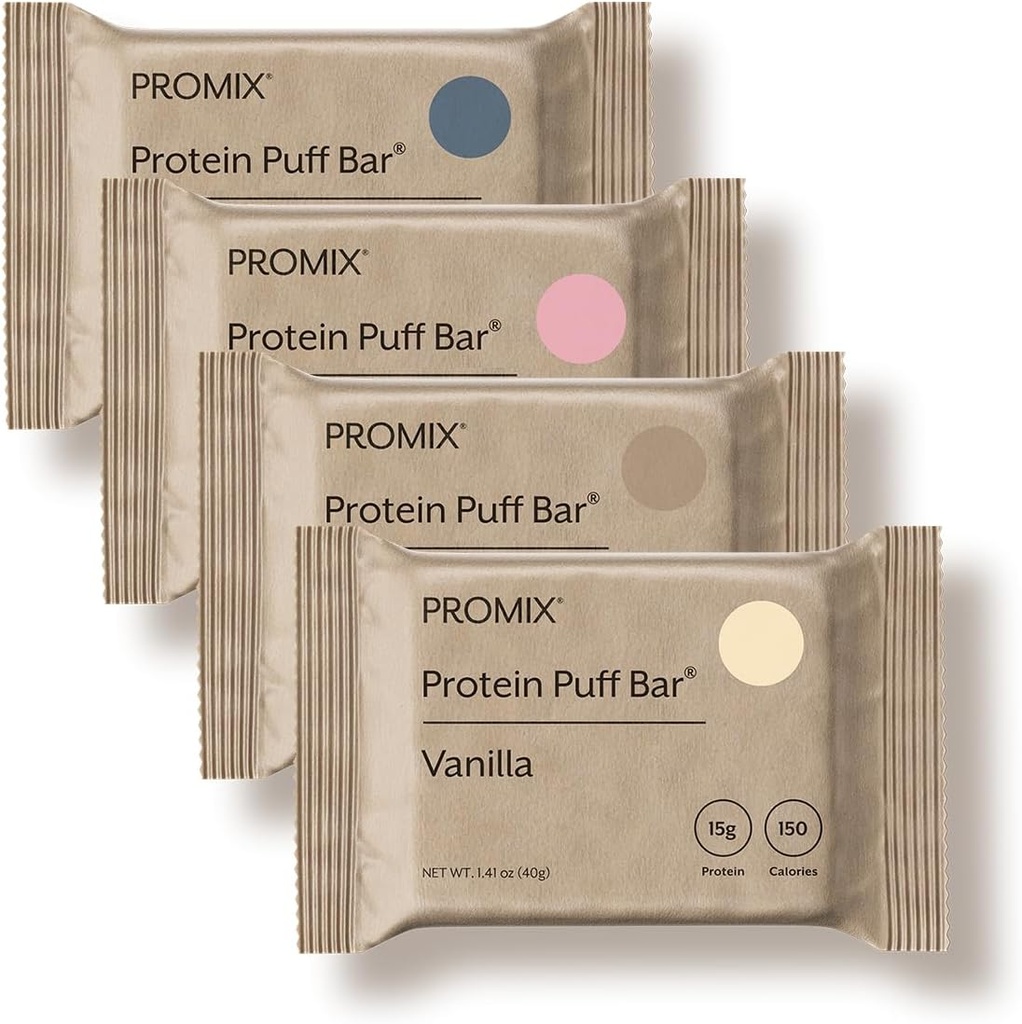 ProMix Nutrition Puff Bars - Lot de variétés - Vanille, Chocolat, Fraise, Blueberry - Marshmallow Crispy Treat - haute protéine et faible teneur en calories - 12 barres