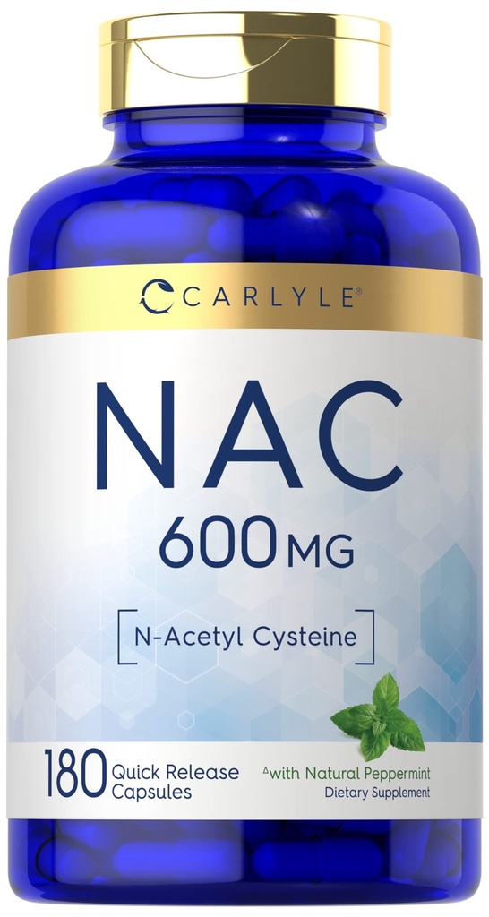 Carlyle NAC N-acétyle Cystéine 600mg.180 Capsules avec menthe poivrée.