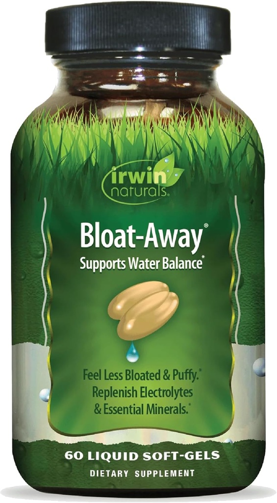 Irwin Naturals Bloat-Away - 60 Softgels liquides - Support du bilan d'eau - Réapprovisionner les électrolytes et minéraux essentiels