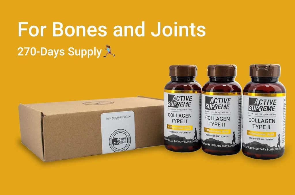 3 Pilules de collagène de type 2 pour le soutien des articulations et du cartilage - Collagène de boeuf de gazon hydrolysé de type 2 avec vitamine C et acide hyaluronique