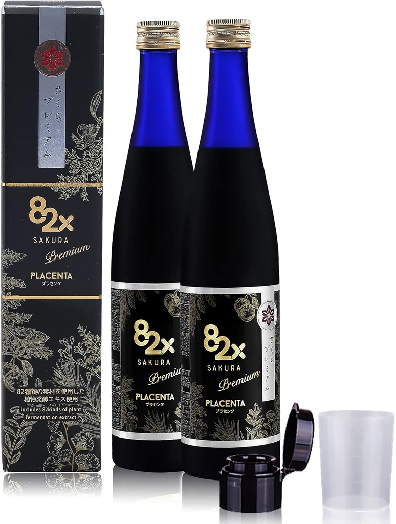 82X Liquid Placenta Drink - Premium Placenta 450.000mg Placenta - 15 000 suppléments de peptides de collagène marin du Japon avec 82 plantes fermentées, brevetées pour les ongles de cheveux de peau 2Pack