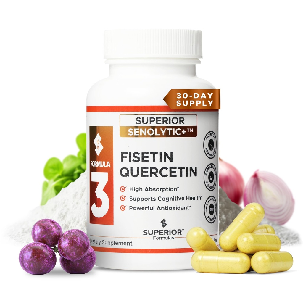 Formules Supérieures Superior SENOLYTIC+.Complexe Fisetin-Quercetin.com Supplément médical et scientifique pour les adultes 18+.