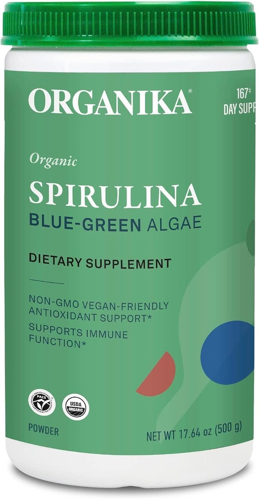 Organika certifié spiruline biologique en poudre- Superfood, 3ème partie testée, Pristine Sourcing, Vegan- 500g